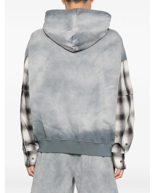 Feng Chen Wang Gray Check-Pattern-Sleeve Hoodie