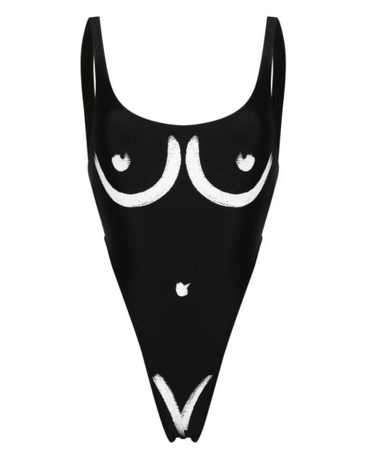 Moschino Black Badeanzug mit Trompe-l'oeil-Print