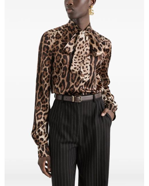 Dolce & Gabbana Brown Leopard-Print Blouse