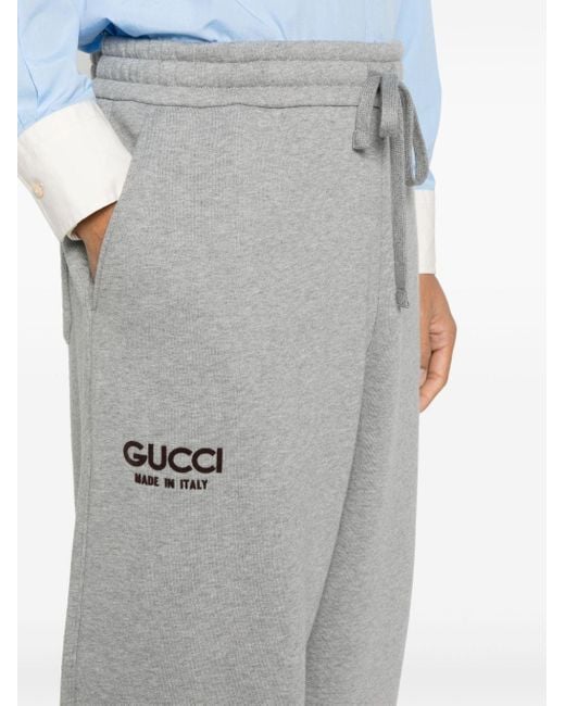 Gucci Gray Logo-print Cotton Track Pants for men