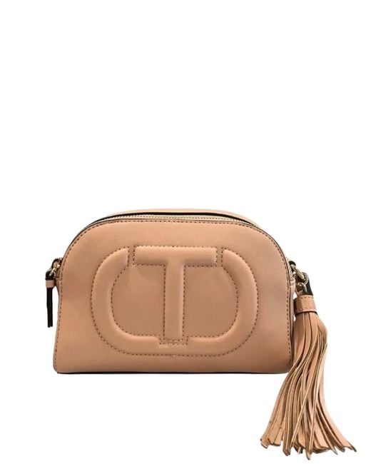 Twinset Brown Tassel-Detail Logo-Embossed Shoulder Bag