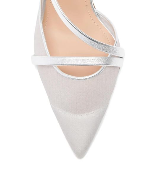 Malone Souliers White Shimmer Organza Slingback Pumps