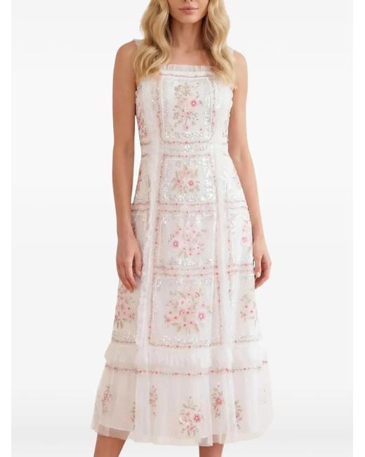 Needle & Thread White Blossom Bib Sequin-Embellished Midi Dress