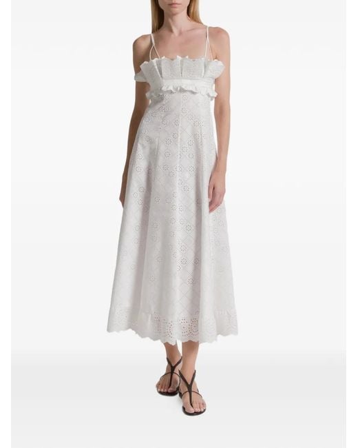 Alberta Ferretti White Ruffled Eyelet Dress