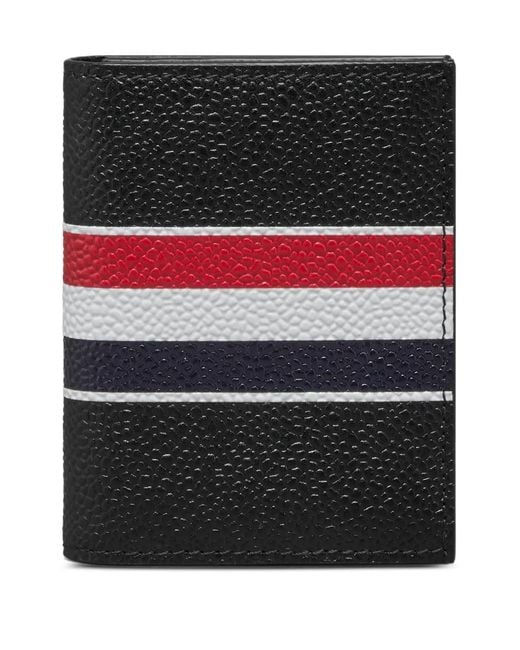 Thom Browne Black Pebble Grain Rwb Stripe Double Cardholder