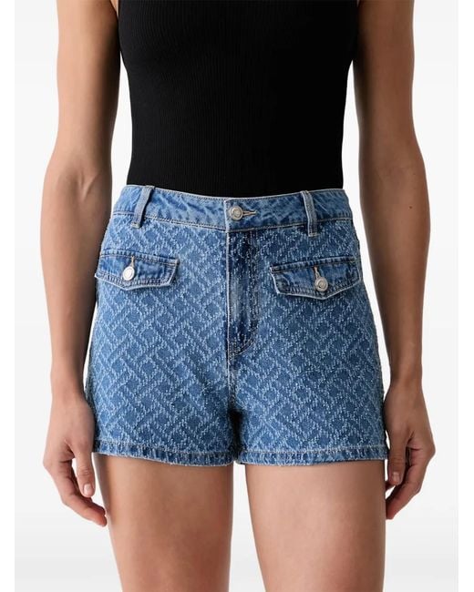 Morgan Blue Monogram-Jacquard Denim Shorts