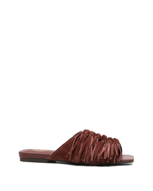 Ash Brown Fringed Flat Sandals