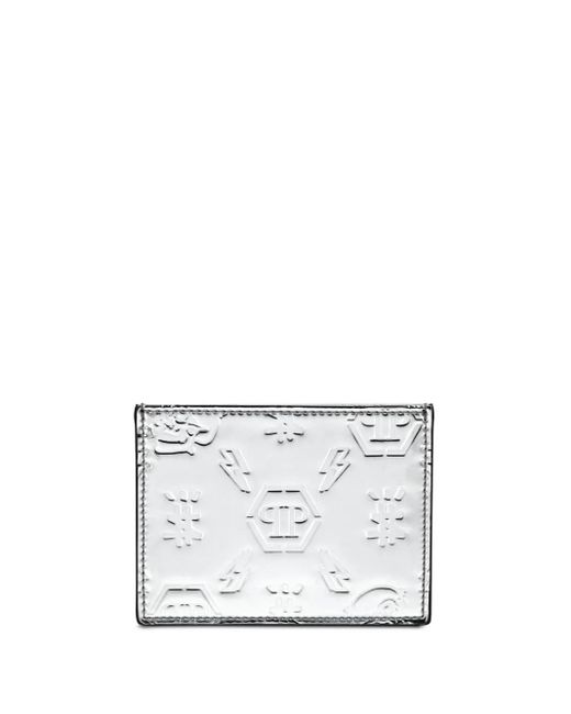 Philipp Plein White Monogram-Debossed Leather Cardholder for men