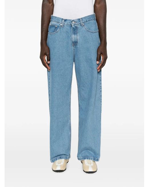 Arte' Blue Logo-Print Straight-Leg Jeans for men