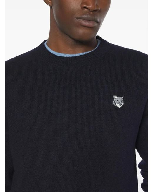 Maison Kitsuné Blue Fox-Head Wool Sweater for men