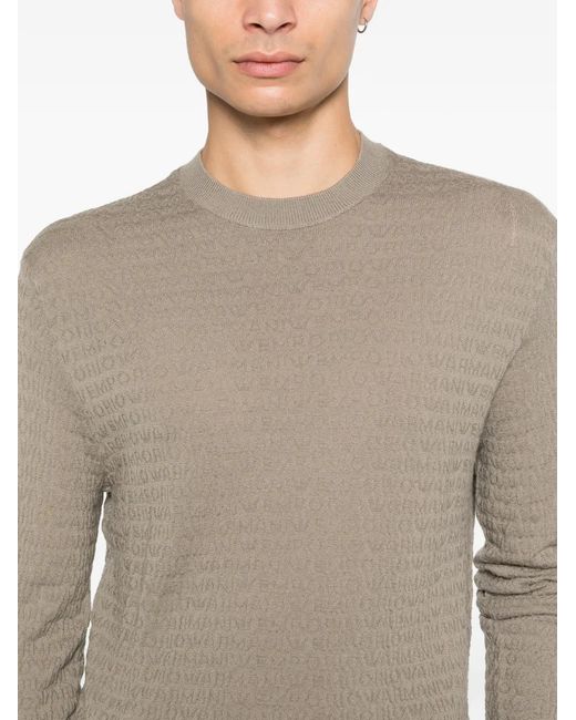 Emporio Armani Brown Textured Crew-Neck Sweater for men