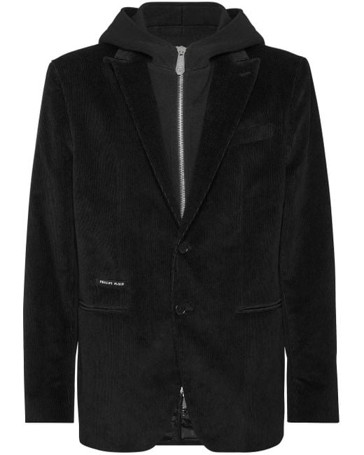 Philipp Plein Black Hooded Velvet Blazer for men