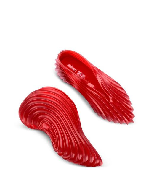 Melissa Red X Diesel Ad. Quantum Wave-Pattern Sneakers