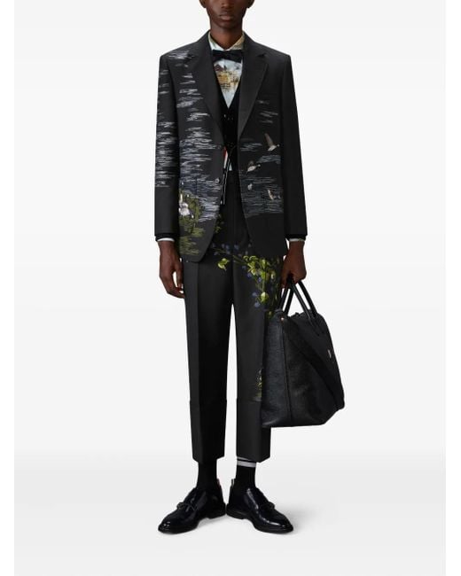 Thom Browne Black Embroidered Blazer for men