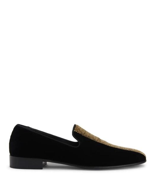 Giuseppe Zanotti Black Tuxedo Diamond Velvet Loafers for men