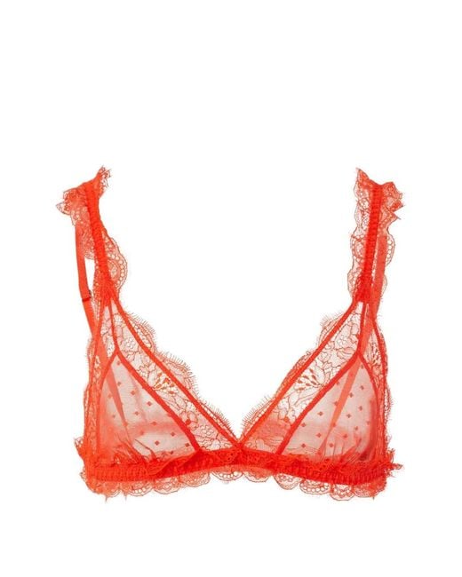 LoveStories Red Lace-Trim Polka-Dot Bra