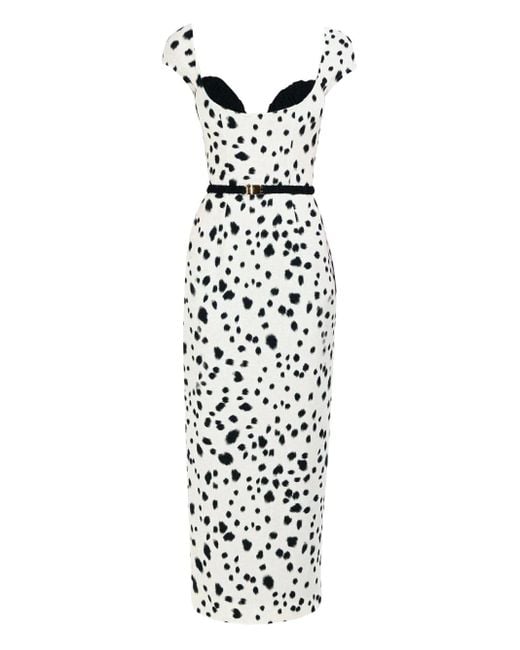 ROWEN ROSE White Dalmatian-Pattern Bra-Detail Belt Dress