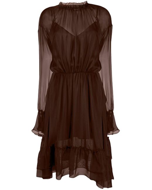 FEDERICA TOSI Ruffled Silk Midi-dress in Brown - Lyst
