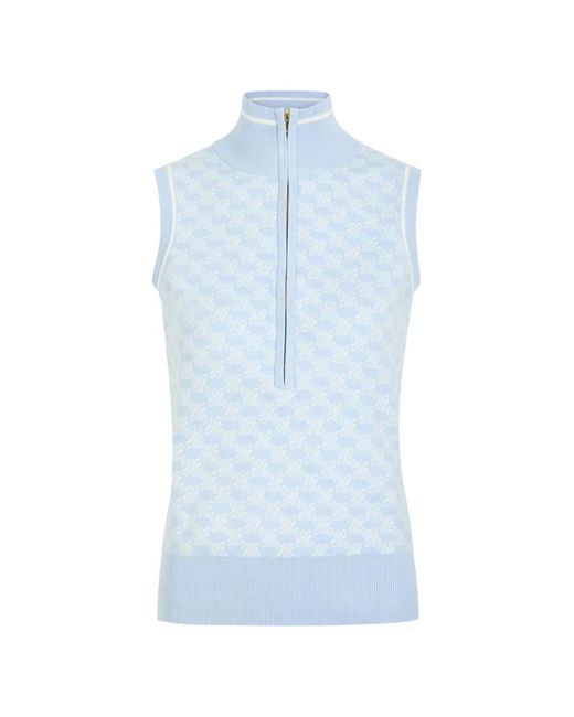 Varley Blue Vincent Monogram-Pattern Knit Top