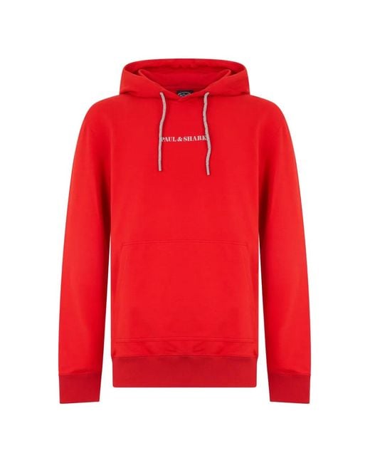 Paul & Shark Red Logo-Print Drawstring Hoodie for men