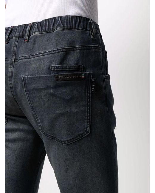 Philipp Plein Blue Elasticated-Waist Straight-Leg Jeans for men