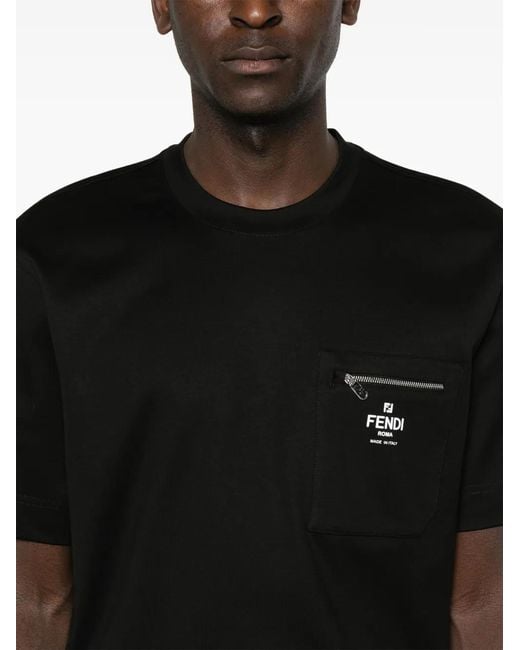 Fendi Black Roma' Print T-Shirt for men