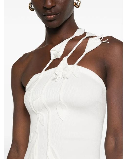 Cult Gaia White Jilly Floral-Appliqué One-Shoulder Midi Dress