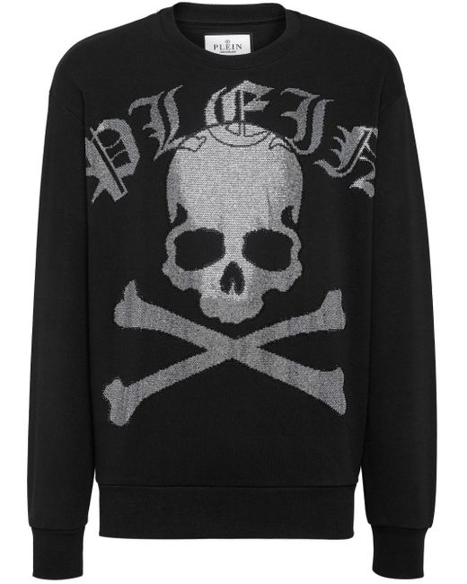 Philipp Plein Black Crystal-embellished Skull Sweatshirt for men