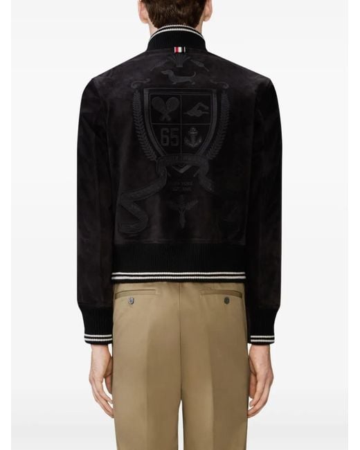 Thom Browne Black Rib-Knit Suede Bomber Jacket for men