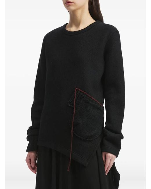 Y's Yohji Yamamoto Black Asymmetric-Pocket Wool Sweater