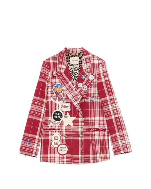 FRONT STREET 8 Red Karierte Jacke Mit Patches
