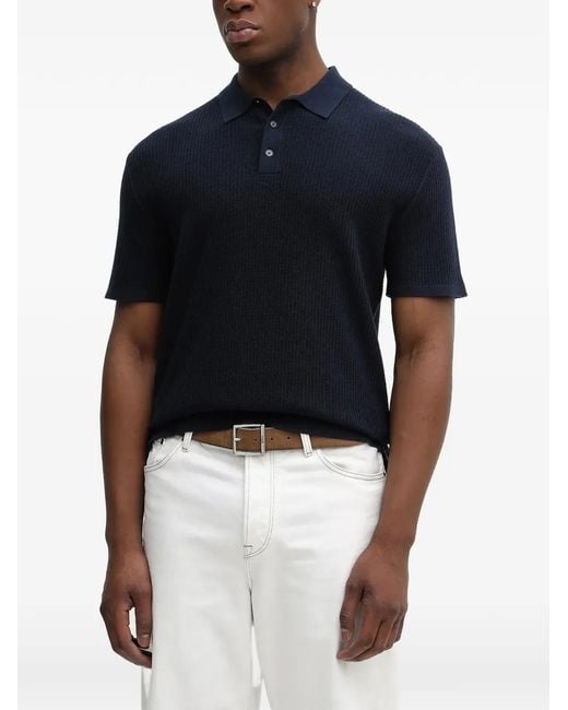 Michael Kors Blue Ribbed-Knit Polo Shirt for men