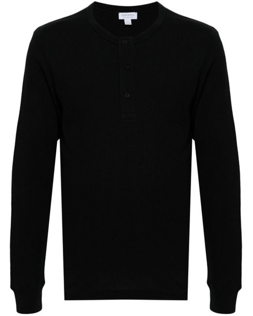 Sunspel T-Shirt mit Waffeloptik in Black für Herren
