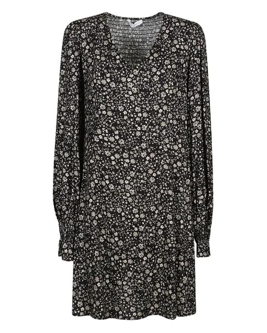 Mar De Margaritas Black Floral-Print Smocked Mini Dress