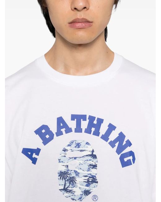 A Bathing Ape Blue Logo-Printed T-Shirt for men