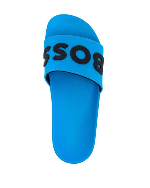 Boss Blue Logo-emed Pool Slides for men