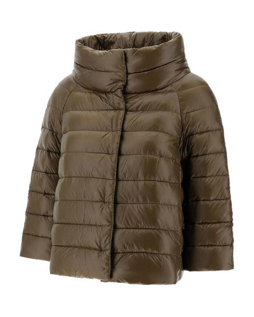 Herno Green Sofia High-Neck Quilted Jacket