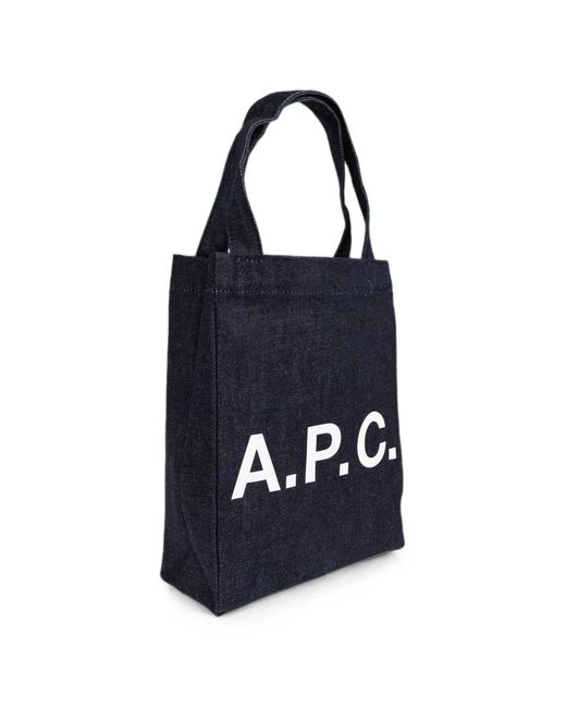 A.P.C. Blue Logo-Print Denim Tote Bag