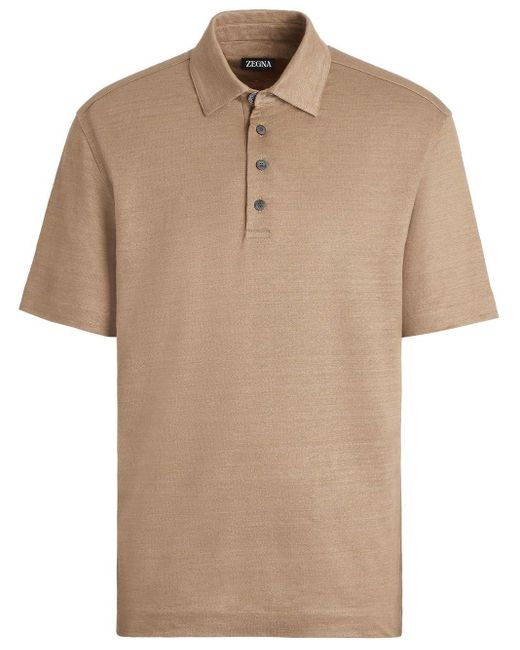 Zegna Shortsleeve Linen Polo Shirt in Natural for Men Lyst