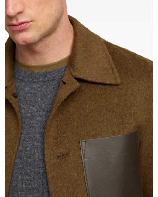 Yves Salomon Wollen Jack Met Leren Patch in het Green voor heren