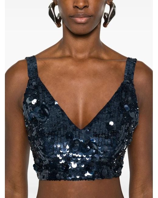 P.A.R.O.S.H. Blue Sequin-Embellished Cropped Top