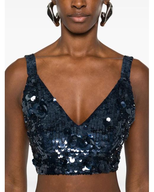 P.A.R.O.S.H. Blue Sequin-Embellished Cropped Top