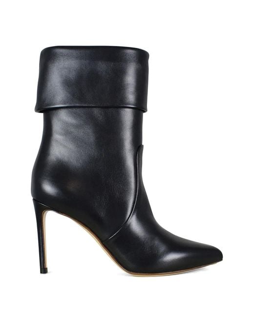 Francesco Russo Black Foldover-Edge Pointed-Toe Ankle Boots