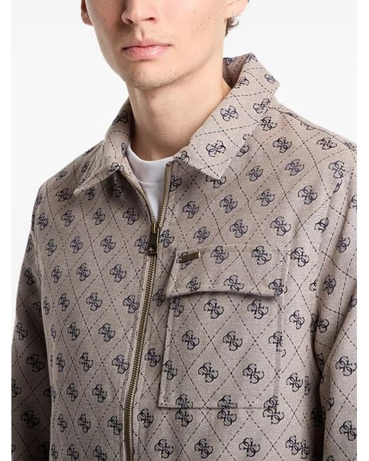 Guess Natural Logo-Pattern Shirt Jacket for men