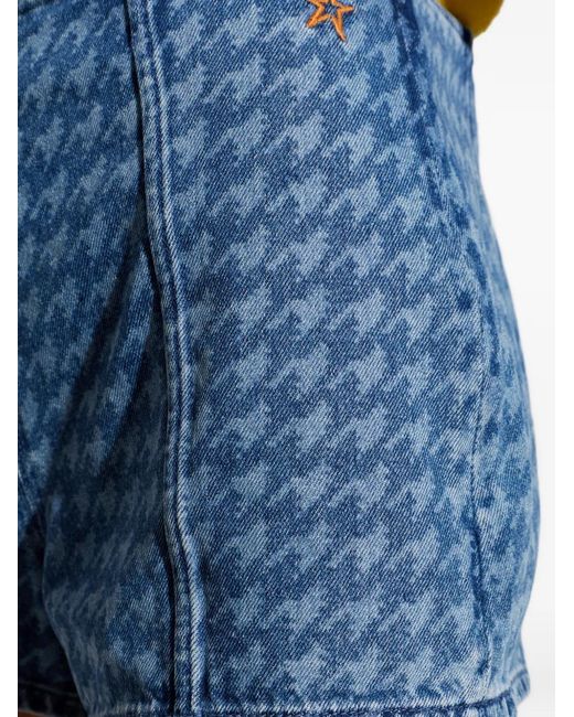 Perfect Moment Blue Houndstooth-Pattern Denim Shorts