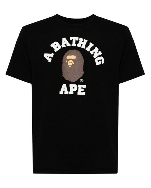 A Bathing Ape Black College Logo-print Cotton T-shirt for men