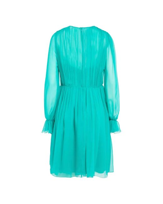 Alberta Ferretti Blue Pleated V-Neck Mini Dress