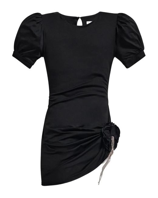 Area Mini-Jurk Met Pofmouwen Verfraaid Met Kristallen in het Black