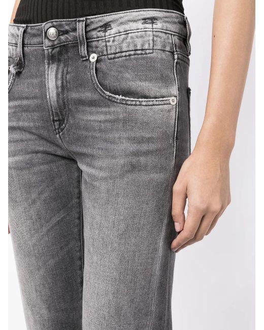 R13 Gray Distressed-Effect Cropped Jeans