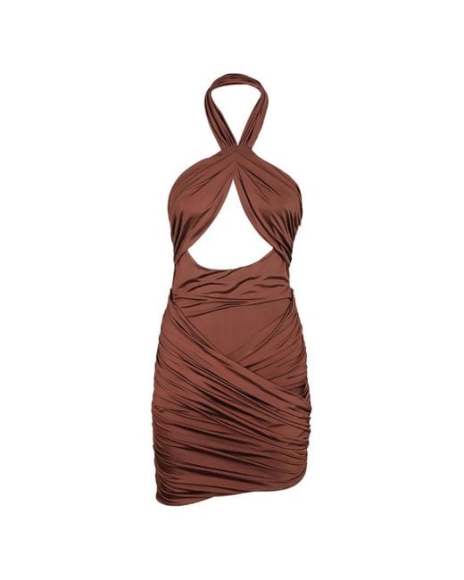 Amen Brown Draped-Design Mini Dress